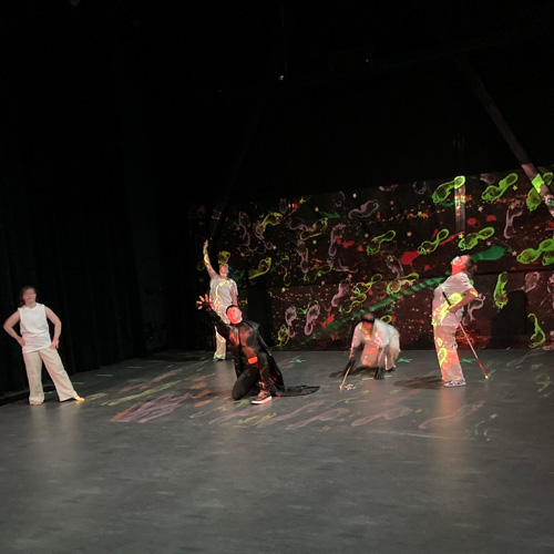 Photo of five people in the middle of doing an interpretive dance (NaAC)