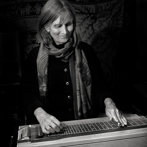 Photo of woman playing an instrument, looking away from the camera (Susan Alcorn Lobato)